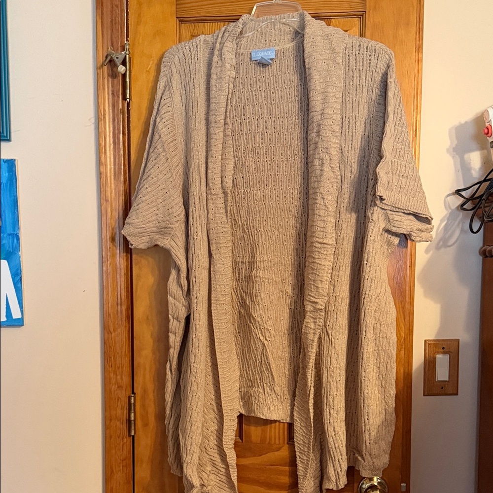 Liz & Me Tan Open-Front Cardigan